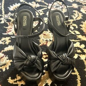 Michael Kors Black Leather Peep-Toe Heels